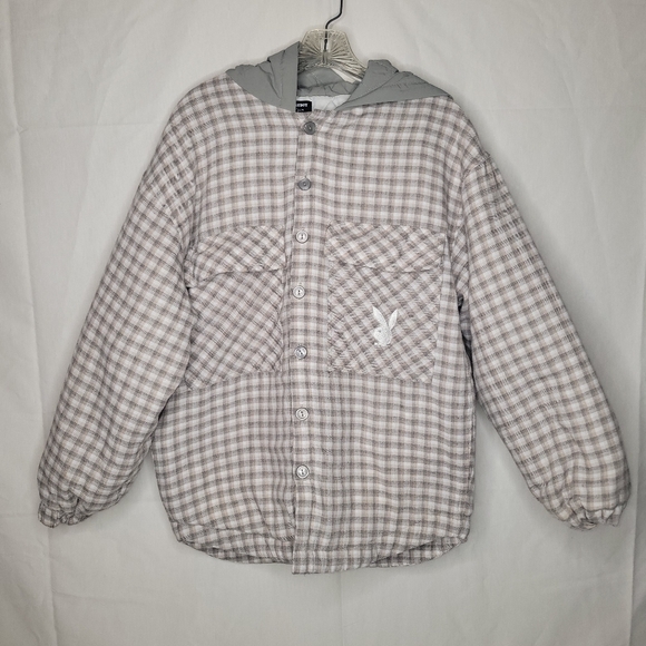 PLAYBOY Other - Pacsun PLAYBOY Gray Plaid Button Down Jacket with Hood
